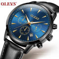 Top-Marke Luxus OLEVS 2860 Fashion Herren Sportuhr Wasserdichte Funktion Multi Time Zone Uhr Leder Quarzuhr